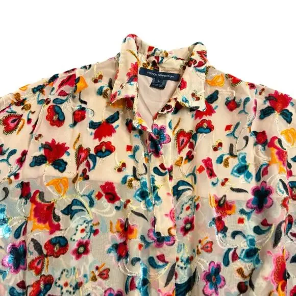 French Connection Floral Button-Up Blouse in Cream with Multicolor Print - Picture 3 of 6